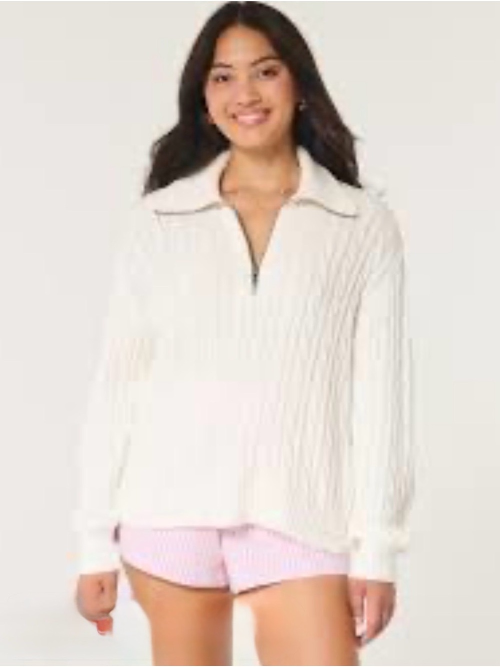 Hollister Cozy White Ivory Easy Cable-Knit Half-Zip Sweater XXL